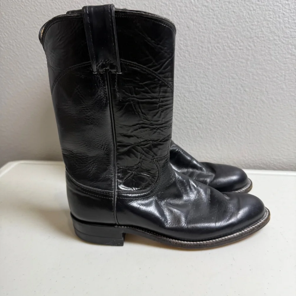 Justin Cowboy Boots Black Leather Western Boots M Size 6 womens Size 7.5